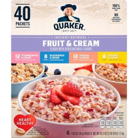 GREEN RABBIT HOLDINGS QUAKER Instant Oatmeal Fruit & Cream Variety Pack, 40 Count 22001144